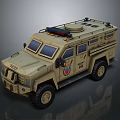 Sand colored Military Armored Vehicle With Roof Mounted Equipment Side Emblem And Large Tires