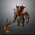 Horned Demon Warrior With Red Beard Ornate Armor Feathered Shoulders And Battle Axe