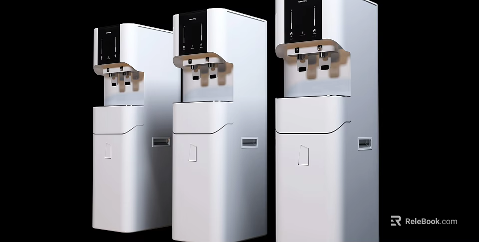 Three White Vertical Water Dispensers As Modern Household Electrical Appliances 3d model 