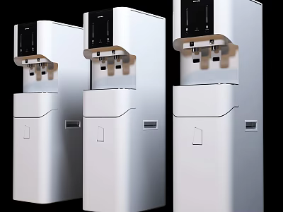 Three White Vertical Water Dispensers As Modern Household Electrical Appliances 3d model