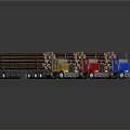 Yellow Red Blue Trucks Transporting Wood Logs on Flatbed Trailers 3d model