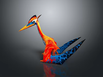Vibrant Colorful Sculpture Featuring Orange Blue Body Black Spotted Wings On Grey Background 3d model