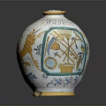 Ceramic Vase With Handcrafted Yellow Lion Sculpture And Blue Floral Patterns
