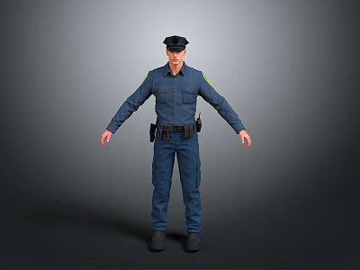 Game and Movie Police Character in Blue Uniform with Equipment Belt Standing Pose 3d model