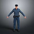 Game and Movie Police Character in Blue Uniform with Equipment Belt Standing Pose