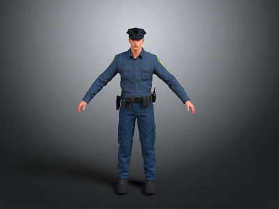 Game and Movie Police Character in Blue Uniform with Equipment Belt Standing Pose 3d model