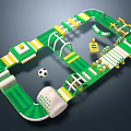 Kids Playground Equipment Green And Yellow With Spiral Track Platforms Soccer Ball And Dice Elements