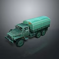 Green Military Tank With Turret And Tracks On Gray Background