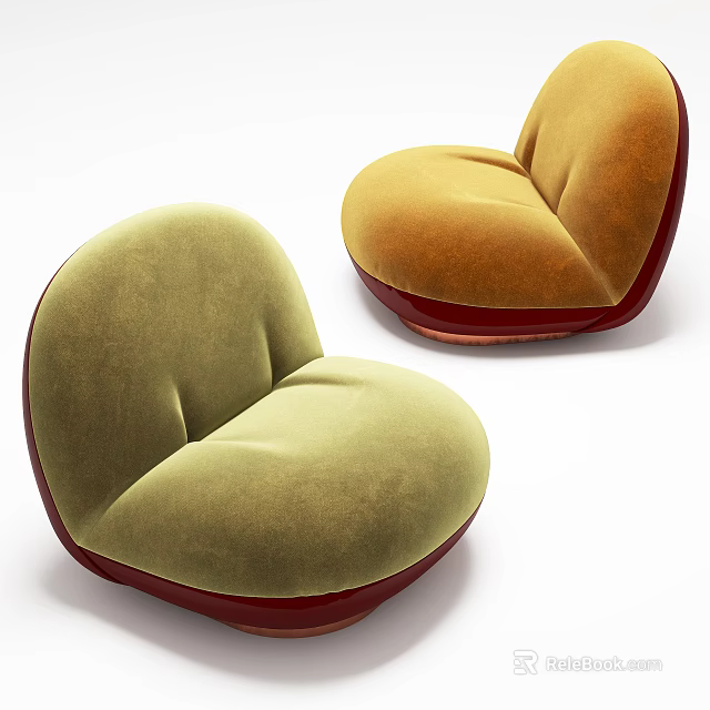 Modern Velvet Single Sofa With Green and Orange Upholstery Red Base and Rounded Design 3d model 