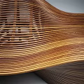 Public Wooden Chair with Curved Slats and Modern Sculptural Design