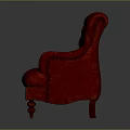 Red Leather Single Sofa Featuring Tufted Design Armrests And Carved Legs 3d model