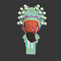Traditional Peking Opera Character With Red Face Black Beard Blue Costume And White Pom Poms Headgear