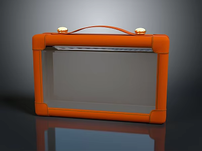 Orange Suitcase Style Cosmetics Case With Transparent Panel And Gold Accents Handle 3d model