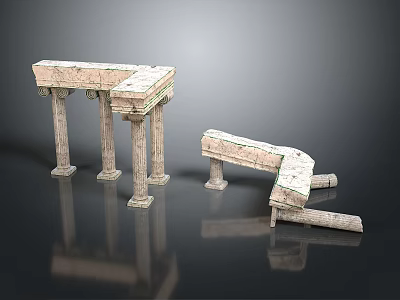 Ancient Stone Ruins Landscape With Stone Columns Gray Background And Reflections 3d model