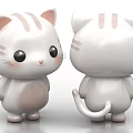 Cute White Cat Doll With Pink Stripes Big Eyes And Front Back Views
