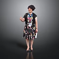 Woman Wearing Black Dress With Colorful Patterns Black Hat Lanyard Thumbs Up And Holding Paper
