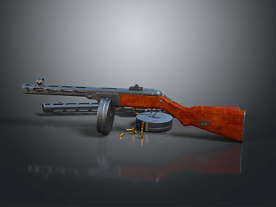 Vintage Rifle Weapon With Wooden Stock Metal Barrel Magazine And Bullets 3d model