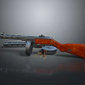 Vintage Rifle Weapon With Wooden Stock Metal Barrel Magazine And Bullets