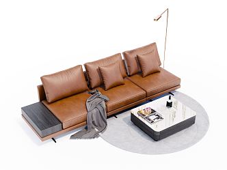 Modern three-seat sofa leather sofa 3d model