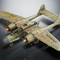 Vintage Twin Propeller Fighter Aircraft With Military Green Finish And Star Insignia On Wings