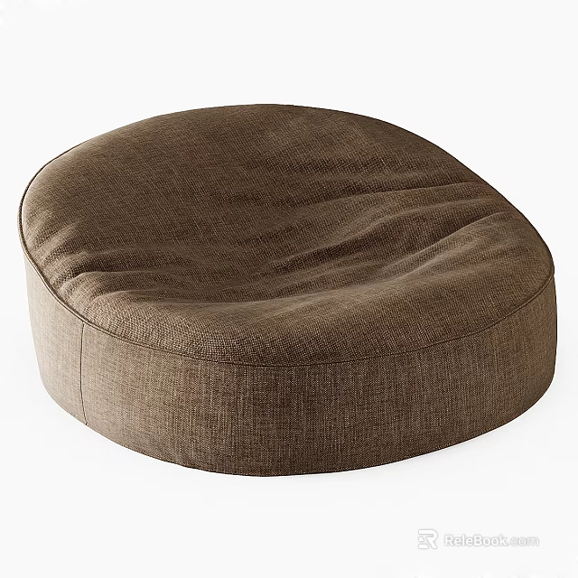 Comfortable Brown Round Fabric Pouf with Soft Texture and Modern Design for Living Room 3d model 