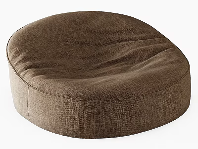 Comfortable Brown Round Fabric Pouf with Soft Texture and Modern Design for Living Room 3d model