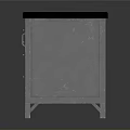 Modern Gray Storage Cabinet With Blue Countertop Multiple Drawers And Single Door