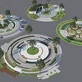 Circular Park Landscape Design With Central Green Areas Trees And Decorative Walkways