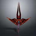 Red Origami Crane With Spread Wings And Detailed Intricate Texture Metallic Shine Artistic Sculpture