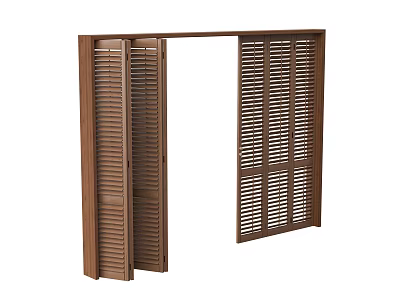 Wooden Folding Door With Louvered Design In Open Position For Home Interior 3d model