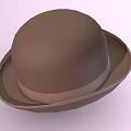 Classic Brown Bowler Hat With Matching Brown Band On Light Pink Background