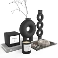 Modern Minimalist Decorative Ornament Set With Black Vase Circular Ornaments Dior Box Candle And Magazine