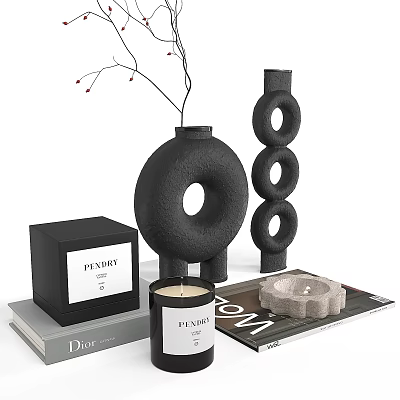 Modern Minimalist Decorative Ornament Set With Black Vase Circular Ornaments Dior Box Candle And Magazine 3d model