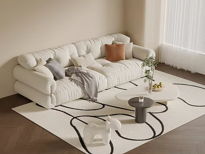Modern Living Room Sofa and Coffee Table Set with Cushions Throw Blanket and Area Rug 3d model