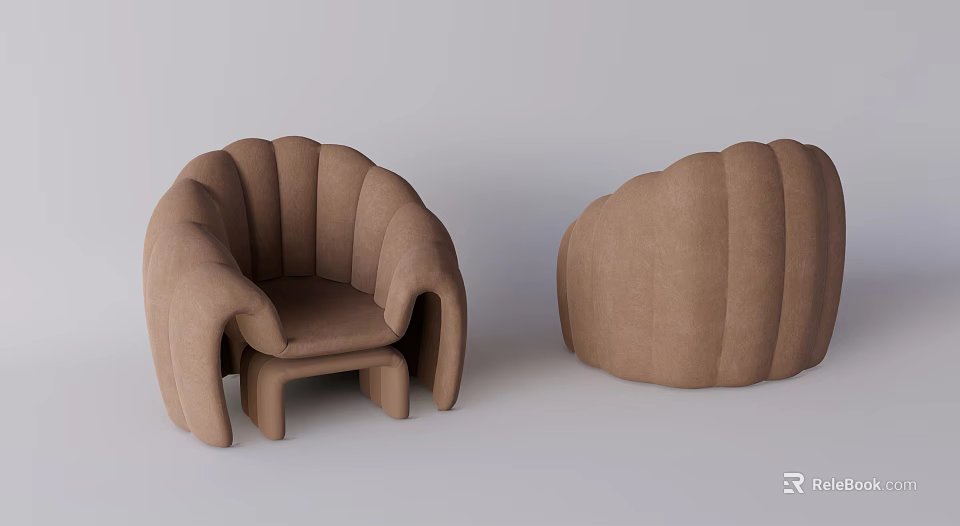 Brown Fabric Armchair With Curved Wavy Backrest And Modern Design Features 3d model 