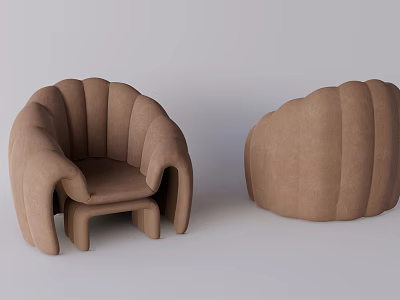 Brown Fabric Armchair With Curved Wavy Backrest And Modern Design Features 3d model