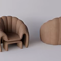 Brown Fabric Armchair With Curved Wavy Backrest And Modern Design Features