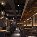 Modern Bar Interior With Wooden Tables Wine Racks Leather Seats And Pendant Lights
