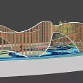 Children's Play Area With Wooden Wavy Structure Colorful Ground Climbing Elements And Trees