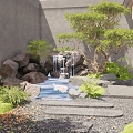 Japanese-style Zen courtyard landscape rockery waterscape bluestone tingbu bryophytes water bowl rain chain waterscape micro-terrain fishpond waterscape 3d model