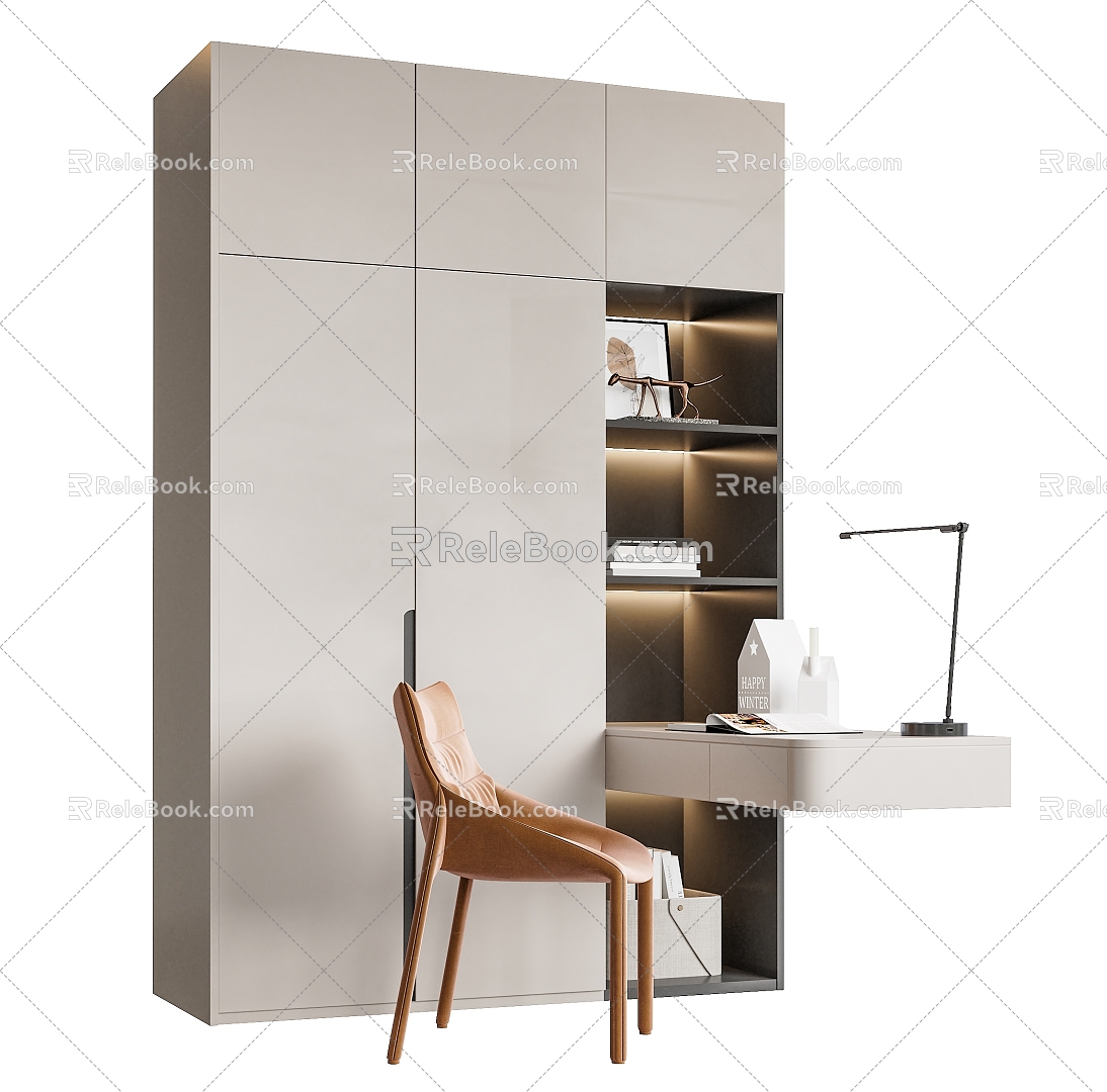 Modern desk chair wardrobe corner desk combination 3d model