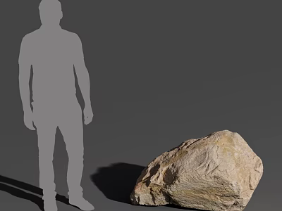 Human Silhouette Standing Next to Large Textured Rock on Gray Background 3d model