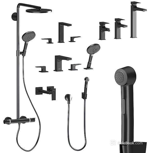 Modern Black Shower System With Handheld And Rain Shower Heads And Accessories 3d model 