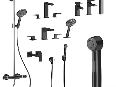 Modern Black Shower System With Handheld And Rain Shower Heads And Accessories 3d model