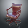 Burgundy Leather Office Chair with Arms and Five Pointed Gold Caster Base