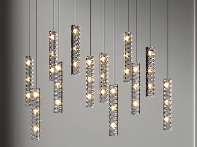 Modern Long Cylindrical Crystal Chandeliers With Multiple Hanging And Bright Illumination 3d model