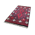 Square Carpet With Red And Blue Geometric Patterns And Fringed Edges 3d model