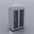 Laboratory Stainless Steel Cabinet With Glass Doors And White Equipment On Top