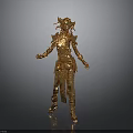 Golden Woman Statue In Standing Pose With Ornate Decorations And Details