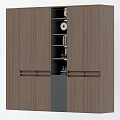 Modern Dark Brown Wooden Bookcase With Open Shelves And Closed Cabinets